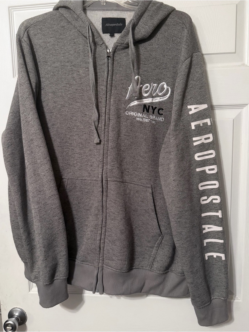 Aeropostale unisex Gray Zip-Up Hoodie with NYC Script